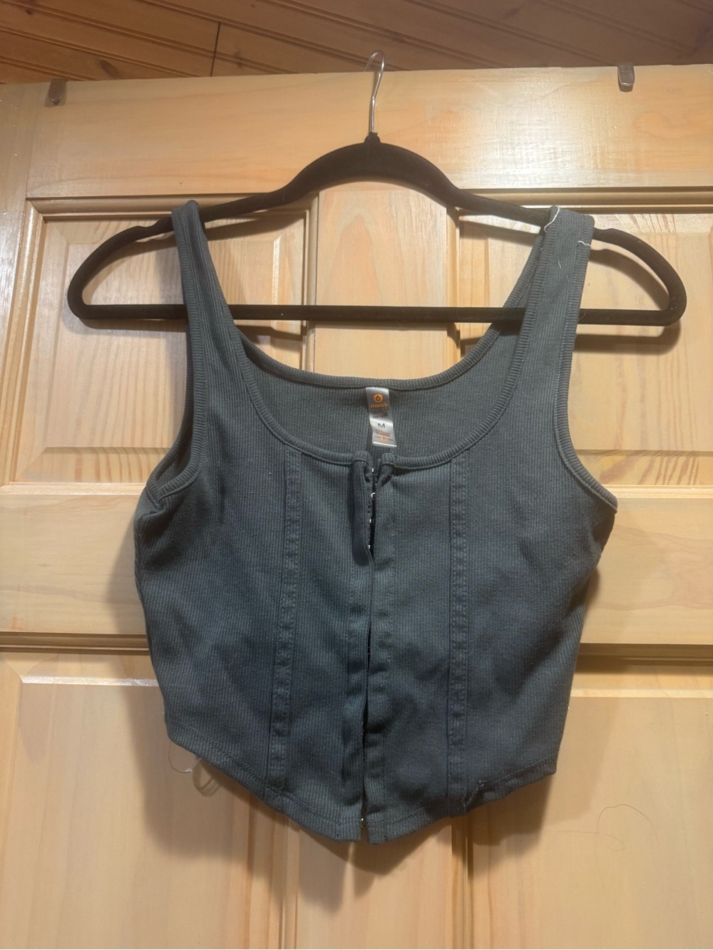 Mono B Charcoal Blue Gray Ribbed Zip-Front Tank Top